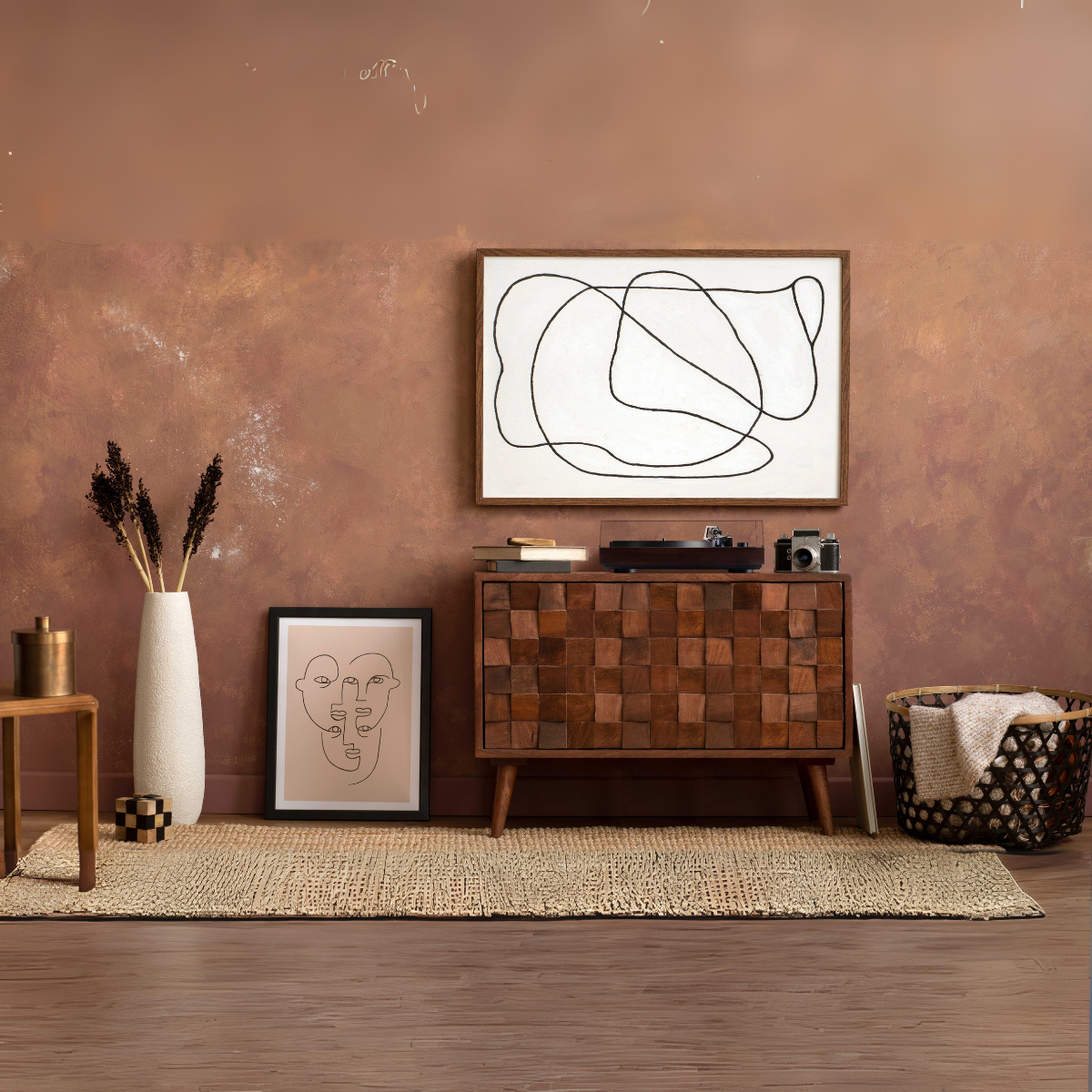 Dual cs618q direct drive turntable in black On cabinet in loungeroom #colour_black wood