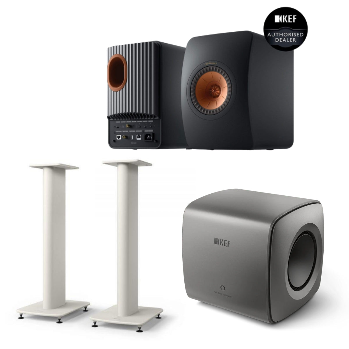 KEF LS50 Wireless II + KC62 Sub + S2 Stands Bundle