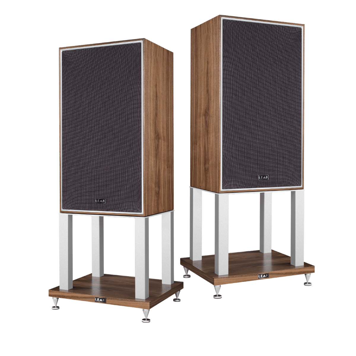 Leak Sandwich 250 Loudspeakers on stands with grilles on #style_with stands