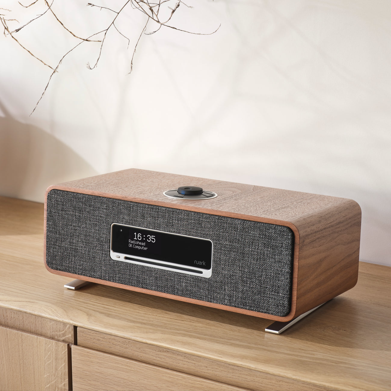 Ruark R3s Wireless Music System | Ruark Audio #colour_Rich Walnut veneer with slate grey fabric grille
