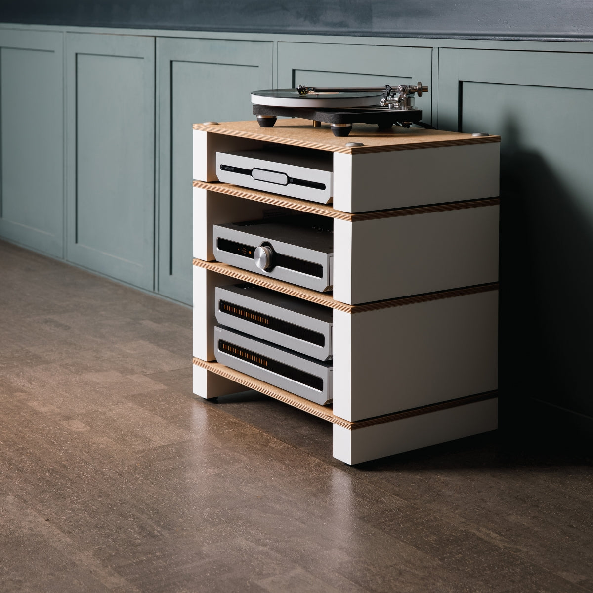 Blok Stax 2g Hi-Fi rack #colour_Satin White & Natural Ash Plywood